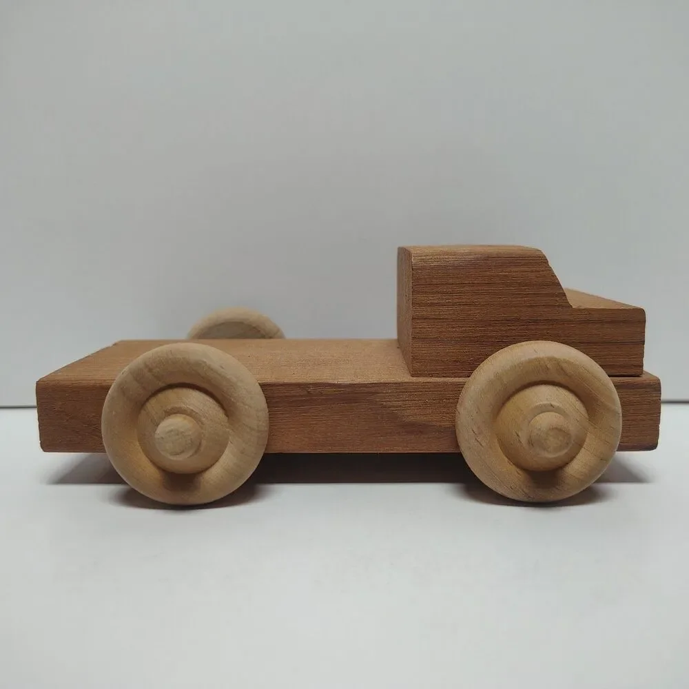 Vintage Handcrafted California Redwood Rolling Wooden Wheel Toy Flatbed Truck